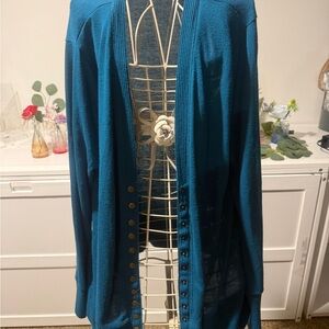 Women's Open-Front Teal Button-Trim Cardigan